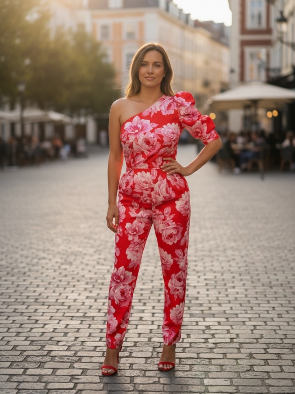 NWT Boohoo Floral One Shoulder Jumpsuit